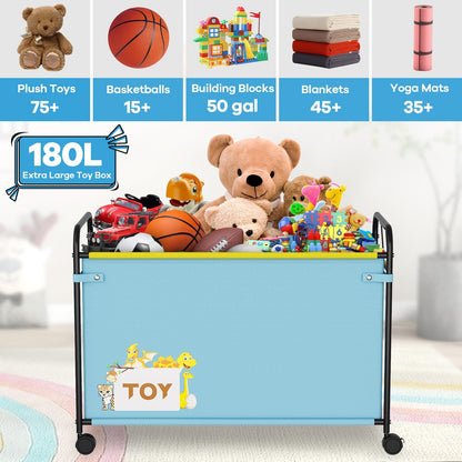 AIJIAMEIER 180L Kids Extra Large Toy Box with Wheels for Boys Girls, 31.5" x 15.7" x 23.2" Big Toy Chest with Handle, Toy Storage Organizer for Living Room Area, Stuffed Animals, Clothes(Blue, 1PC)