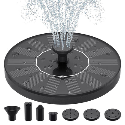Priksia Solar Water Fountains,Solar Powered Bird Bath Fountain with 6 Nozzles - Free Standing Floating Solar Fountains for Bird Bath, Garden, Pond, Pool (Black-1.4W)