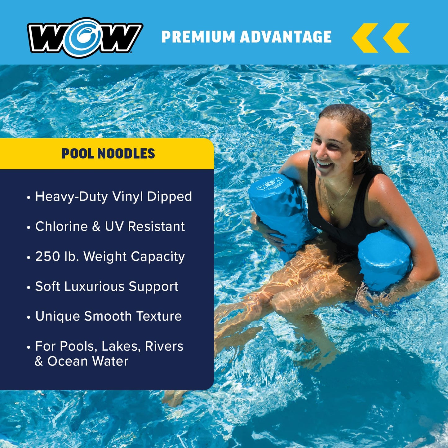 Wow Sports Jumbo Vinyl-Coated Foam Pool Noodle - Blue - 46 in - Supports Up to 250 lbs - for Kids & Adults