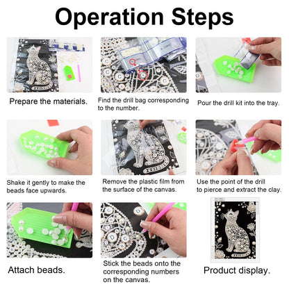 WSLWXSHM Pearl Diamond Painting Kits for Adults Cat, 5D Special Shape Diamond Art Kits for Beginners, Crystal Rhinestones Diamond Painting for Home Wall Decoration Gift 12×16inch/30×40cm, Animal