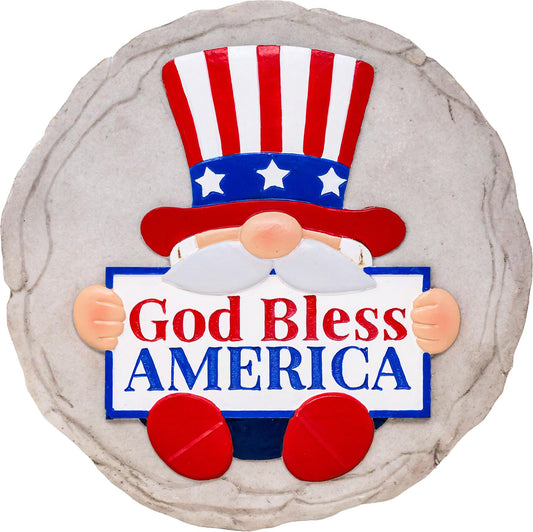Spoontiques God Bless America Gnome Stepping Stone - Decorative Garden Stone for Yard, Patio, Garden or Walkway - Outdoor or Indoor Home Decor
