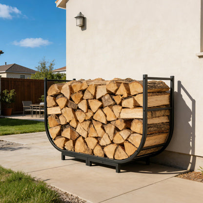 facka Curved Firewood Rack, Indoor Outdoor Log Firewood Holder, Metal Fireplace Wood Storage, Waterproof & Rustproof(Curved 40Inch Rack)