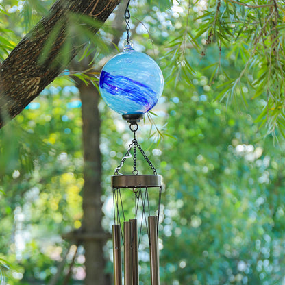 Taman Solar Wind Chime - 35" Glass Solar Lights Wind Chimes Valentine's Day Gift for Outside Deep Tone Decorative Memorial Gift for Home, Outdoor, Yard, Patio, Balcony, Garden Decor