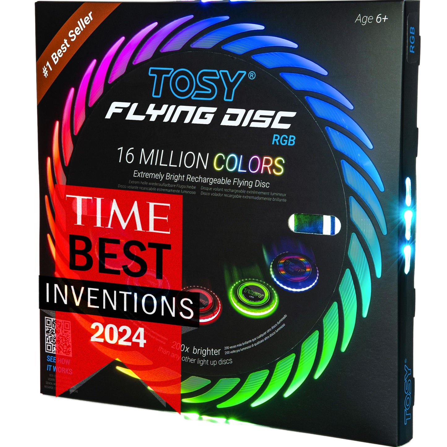 TOSY Flying Disc - 16 Million Color RGB or 36 LEDs, Extremely Bright, Smart Modes, Auto Light Up, Rechargeable, Easter, Birthday & Camping Gift for Men/Boys/Girls/Teens/Kids, 175g