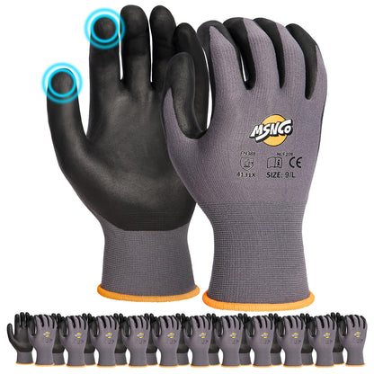 MSNCO Safety Work Gloves 6/12 Pairs Micro Foam Nitrile Coated Endurance Seamless Knit Nylon ，Wear-resistant mechanical gloves