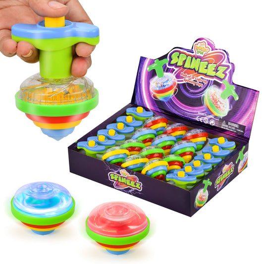 IPIDIPI TOYS Spineez Light Up Spinning Tops for Kids – 12-Pack LED Spinner Toys - Birthday Party Favors, Goodie Bag Stuffers for Kids, School Prizes for Boys & Girls – Blue