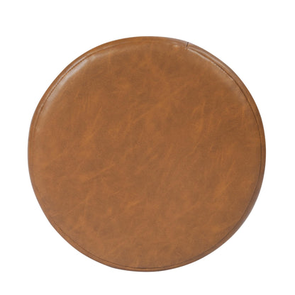 HomePop Upholstered Faux Leather Round Ottoman (No Lid, Seat Only) | HomePop Home Décor | Round Pouf Foot Rest – Camel Brown Faux Leather