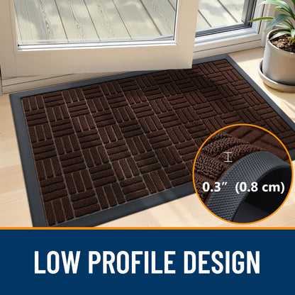 OLANLY Front Door Mat Outside Entrance 47x32, Absorbent, Heavy Duty Sturdy Natural Rubber Doormat Indoor Outdoor, Stain and Fade Resistant, Non-Slip Backing Low Profile Floor Mat for Entryway, Brown