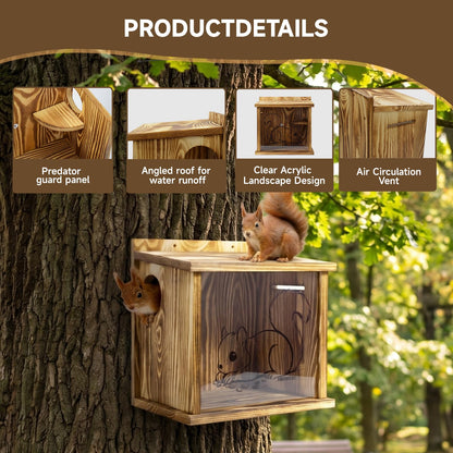 Wooden Squirrel House for Outside, Squirrel Nesting Box, Easy Assembly Squirrel Houses for Outside Nesting, Outside Nesting, Chipmunk Houses, Outdoor Squirrel Box for Backyard Wildlife