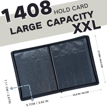 KUOOKING 1408+ Pockets Trading Card Binder, 16-Pocket Card Ablum Compatible with MTG,Sports Cards & Other Standard Size Trading Card (Black)