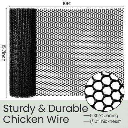 Landical 6 Rolls Plastic Chicken Wire Fencing Mesh 15.7 in x 10 ft Each Plastic Mesh Fence with Zip Ties Hexagonal Poultry Netting Garden Fencing Cat Fencing and Bird Netting(Black)
