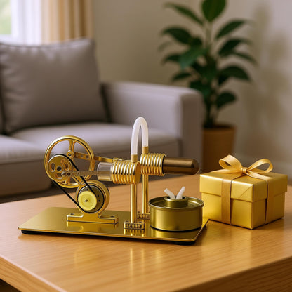 Xnrmevkh Hot Air Stirling Engine Motor Colorful LED Light Sterling Generator Model Golden