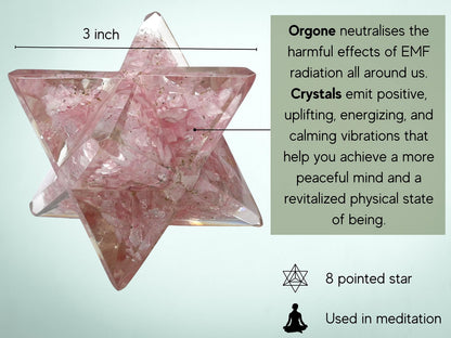 Amazing Gemstone 1 Pcs Rose Quartz Large Crystal Orgone Merkaba Star for Reiki Healing Meditation and Crystal Grid