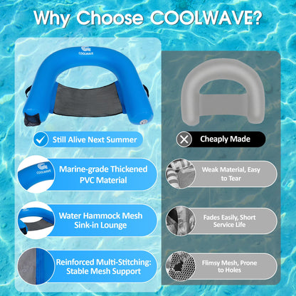COOLWAVE Inflatable XL Floating Pool Chair, Heavy Duty PVC Floating Lounge Chair, 39" x 38" Connectable Pool Floats Adult with Built-in Cup Holders for Ocean, Lake and Pool, Multiple Color Options