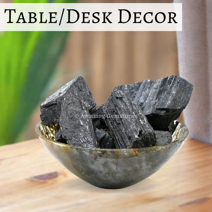 Amazing Gemstone Black Tourmaline Crystals Rough Stone in Bulk, 1/2lb Regular Pieces Turmalina Negra Piedra Originales, Large Black Tourmaline Crystal Healing Stones for Protection