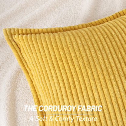 Mecatny Corduroy Throw Pillow Covers 26x26 Set of 2, Neutral Decorative Soft Boho Couch Pillow Covers with Broadside for Sofa Living Room, Mustard Yellow