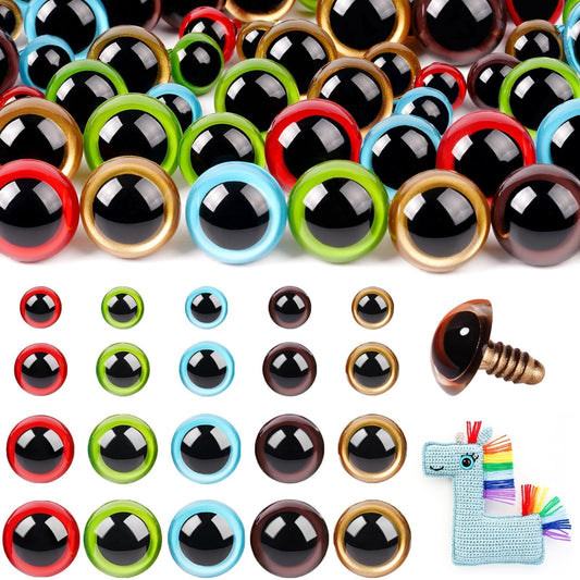 MUCUNNIA 160pcs Safety Eyes for Amigurumi with Washers 10/12/16/18mm Colorful Plastic Safety Eyes for Crochet Craft Safety Eyes Gift for Crochet Lovers Halloween Decorations Stuffed Animals Crafting