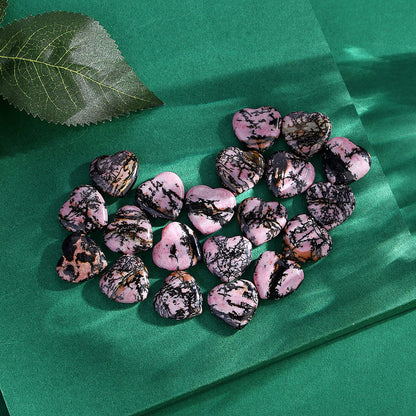 20 PCS Rhodochrosite Natural Heart Healing Crystals Cute Polished Crystal Black Line Rhodolite Stones Palm Love Heart Pocket Set Reiki Energy Balancing Meditation Valentine's Day Gift Women