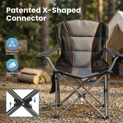 HIGH POINT SPORTS Oversized Folding Camping Chair, Heavy Duty Portable Camp Lawn Chairs, Folding Chairs for Outside with Cup Holder and Cooler Bag for Travel, Beach Support 450 LBS, 2 Pack, Black