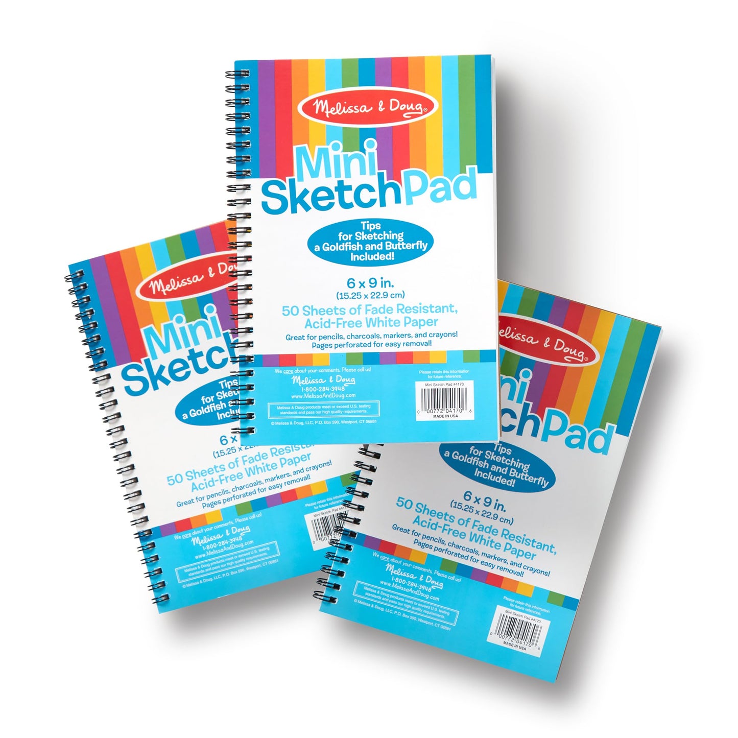 Melissa & Doug Drawing Paper, Sketch Pad, 3-Pack Bundle for Coloring, Writing or Painting (6 x 9 inches) - 50 Sheets Each, Kids Drawing Pad & Art Supplies for Kids Ages 3+