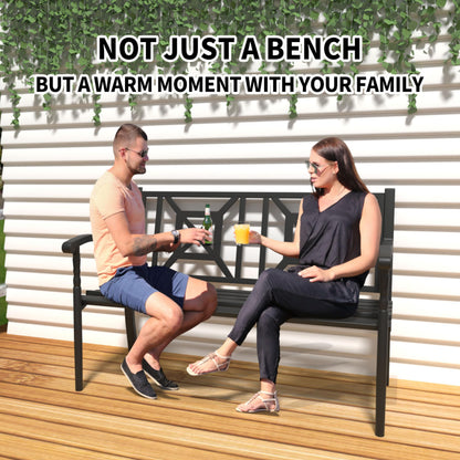 YLGJ&TIDY 50 Inches Garden Benches for Outdoor Patio Bench with Pattern Backrest Armrest Weatherproof Park Benches Metal Bench for Garden Park Porch Lawn Yard (BENCH05)