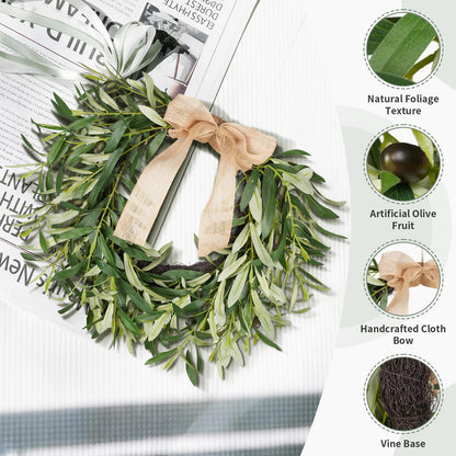20.87 Inch Artificial Olive Wreaths for Front Door, Real Touch Green Leaf Olive Fruit Spring Flower Swag, Perfect for Wedding Home Outdoor Indoor (1PCS)