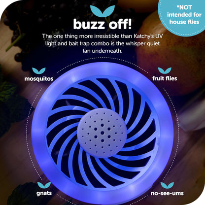 Katchy Duo – Indoor Flying Insect Trap with Scent Pod – Day & Night Effective – Mosquito, Fruit Fly, Gnat & Small Moth Catcher – Non-Zapper Trap with Blue UV Light & Fan Suction (Black)