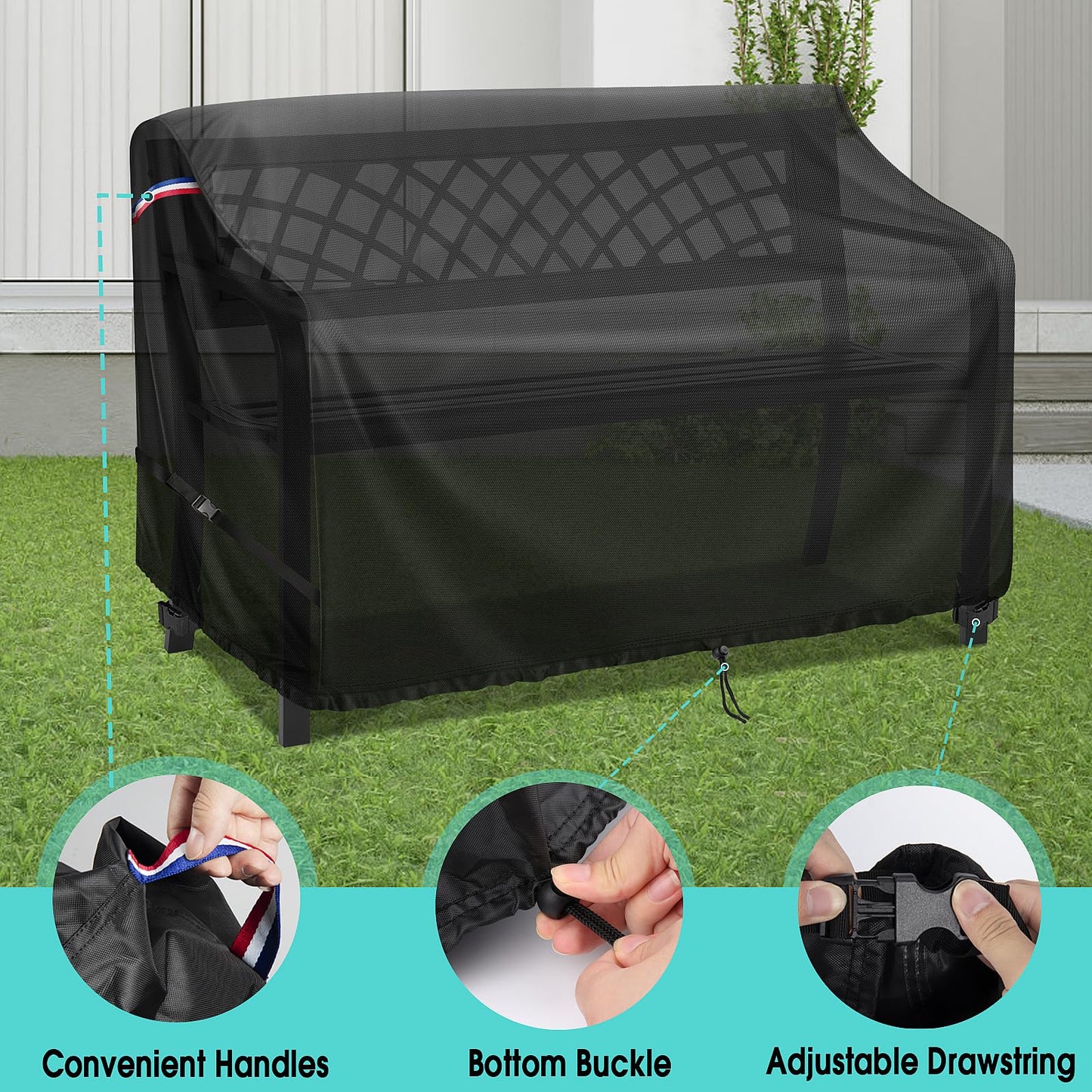 Agustone 48" Outdoor Garden Bench Cover, 500D Waterproof 2- Seater Patio Loveseat Cover, Outdoor UV Protection Furniture Covers for Park Glider Benches/Rattan Sofas - 48" L x 23" W x 28" H