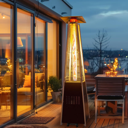 PATIOPIA 48,000 BTU Flame Pyramid Pool Heater With Cover, Triple Safety Protection Portable Patio Heater with Patio Cover, Warm Glass Tube with Durable Wheels-Brown