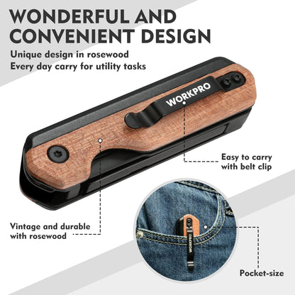WORKPRO 2-in-1 Folding Knife/Utility Knife - Gifts for Dad, Quick-Change Box Cutter with Belt Clip and Liner Lock, Extra 10 SK5 Blades Included