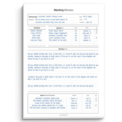Templatables Meeting Minutes Note Taking Professional Notepad | Plan, Record and Track Actions, Agendas from all your Important Meetings Desk Pad | 50 Undated Tear Away Sheets A4 | Mono