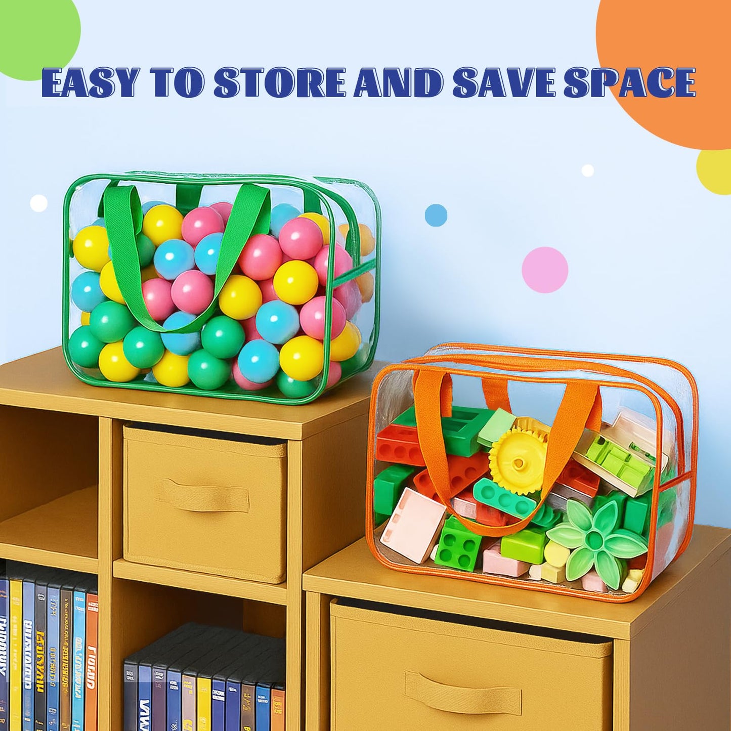 Jiejieko 4 Pcs Toy Storage Bags, Clear PVC Toy Organizer with Zipper, Waterproof Travel Bags with Labels for Building Blocks, Puzzle, Kids Books (multicolor2)