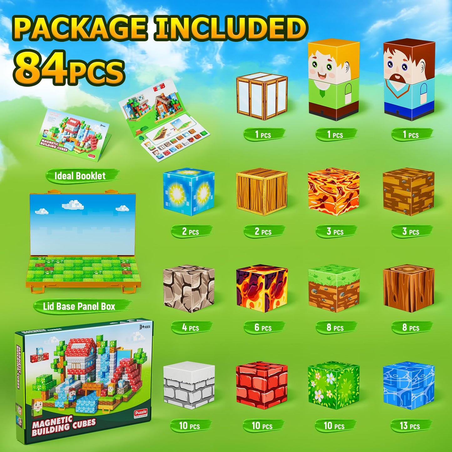 Wxlbr Magnetic Blocks, Magnetic Building Blocks,STEM Constructions Magnet Blocks for Kids, Boys and Girls Age 3+ Years Old, Building Toys Gifts for Kids 84PCS 1" Large Size