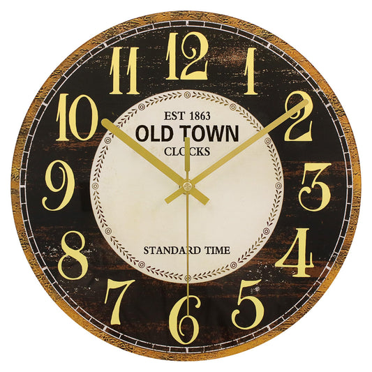 WISKALON Indoor Outdoor Glass Clock 12 Inch Waterproof Retro Vintage French Country Style Wall Clock Battery Operated Silent Non-Ticking for Bathroom Patio Pool Wall Decor Black Gold