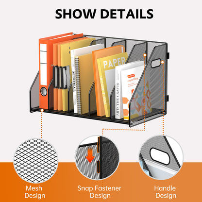 SUPEASY Binder Organizer, Magazine File Holder with 5 Vertical Compartments Rack, Metal Desk File Organizer & Binder Holders, Magazine Organizers for Office Desktop, Home, School, Classroom (Black)
