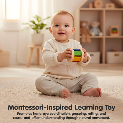 PlanToys® Wooden Roller Rattle Toy for Babies | Montessori Baby Sensory Toy with Gentle Sound | Eco-Friendly Crawling & Motor Skill Toys for Infants
