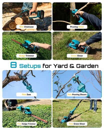 SEESII Cordless Pole Chainsaw, Hedge Trimmer, Pruning Shears, 4000mAh Battery Powered Extendable Garden Tool Kit for Outdoor Use, Electric Long Reach Saw, Hedge and Grass Trimmer, Pruner for Yard Care