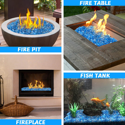 vchin Fire Glass for Propane Firepit, Fireplace and Outdoor Decorative, Caribbean Blue Fire Pit Rocks 10LB, 1 Inch Diamond High Luster Glass Beads