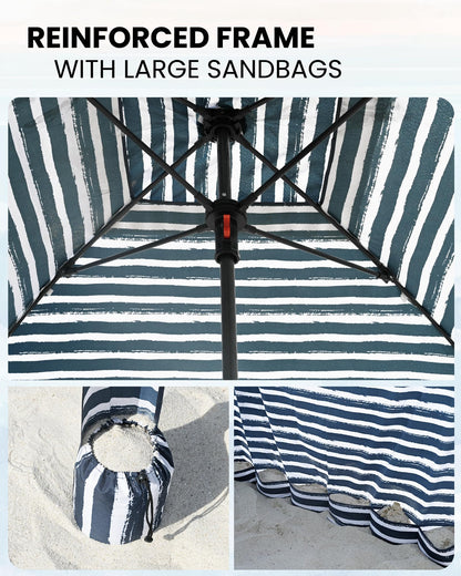 Qipi Beach Cabanas for Sand, Beach Canopy with Sandbags & Side Wall for Family, Easy Set Up Sun Shelter, UPF 50+ UV Protection with Roof Vent 6' x 6' A-Sailor Stripes