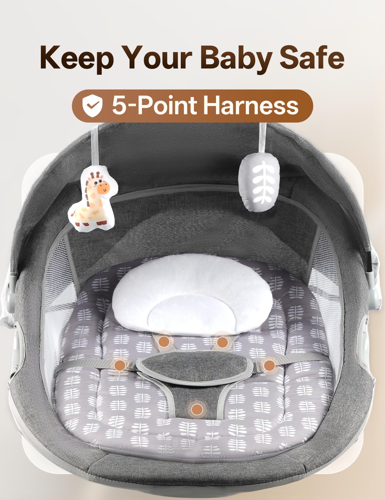 Baby Swing for Infants to Toddler, Baby Swing with 5 Point Harness, Support Music Playback, 5 Sway Speed, Electric Swing for Baby with Remote Control, Indoor & Outdoor Use (Gray)