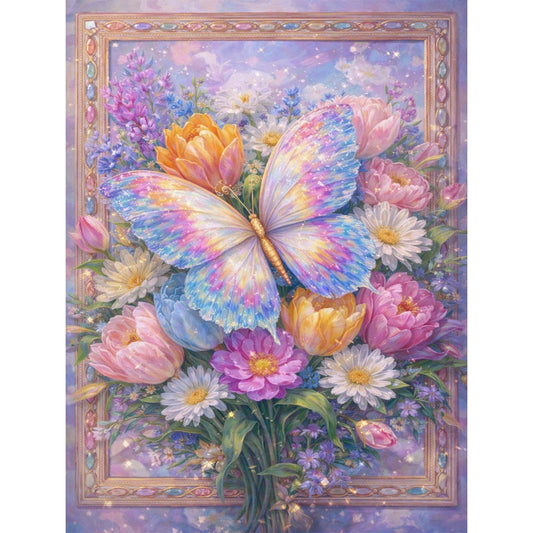 IOHEFY Colorful Butterfly Flower Diamond Painting 12 x 16 Inch Full Drill Acrylic Diamond Art DIY Crystal Rhinestone Fantasy Floral Artwork Nano Pearlescent Canvas Wall Decor Gift