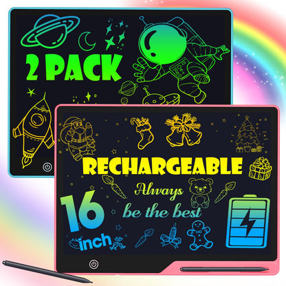 POPERFUN 2 Pack LCD Writing Tablet for Kids, 16 Inch Rechargeable Erasable Doodle Board Colorful Toddler Drawing Pads, Preschool Learning Toys Christmas Birthday Gift3 5 7Year Old Girls Pink and Blue