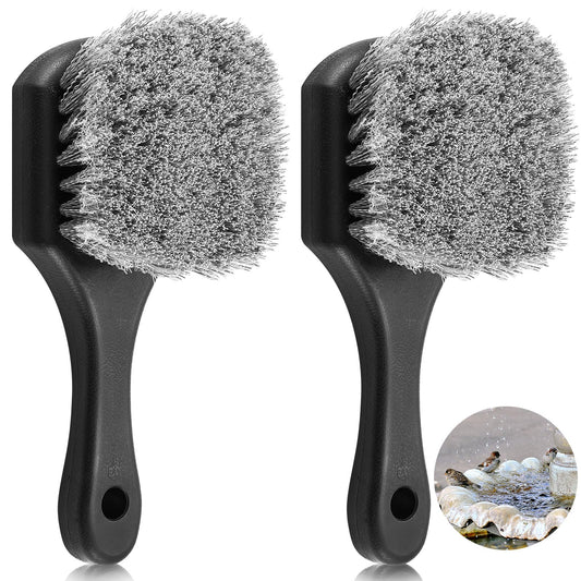 CroBlissful 2 Pcs Bird Bath Cleaning Brush Hard Bristle Stiff Bristle Brush with Plastic Handle Utility Scrub for Bird Feeder Bath Accessories Fountain Outdoor Cleaning(Gray)