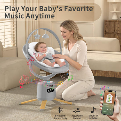 Baby Swings for Infants, Zoicay Electric 3D-Motion Baby Swing with 9 Modes & 8 Speeds, 360° Rotating Seat, APP & Remote Control, 6 Lullabies, Portable Infant Swing for Indoor and Outdoor(Gray)