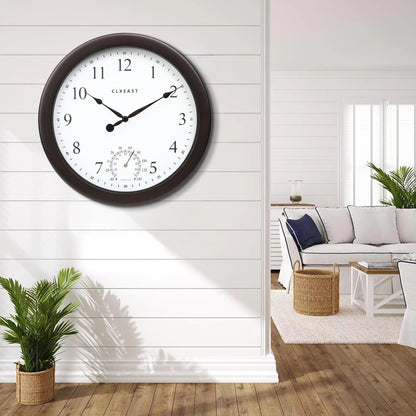 CLXEAST 10.4 Inch Indoor Outdoor Clocks Waterproof,Outdoor Clock with Temperature for Bathroom,Patio, Pool,Kitchen,Oil Rubbed Bronze Black Finish,House Warming Gifts New Home