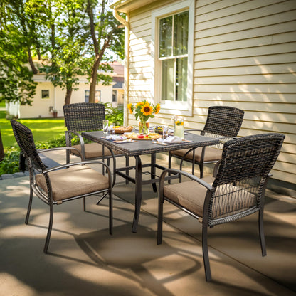Pamapic Outdoor 5-Piece Patio Dining Set, Weather Resistant PE Rattan Table and Chairs, Comfortable Cushions, Easy Maintenance, 5 PCS, Beige