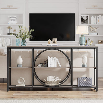 Tribesigns 70.9 inch Sofa Console Table, Extra Long Narrow Entryway Tables with 3 Tier Wood Storage Shelves Metal Frame for Foyer Hallway Living Room Behind Couch, Black Rustic Gray