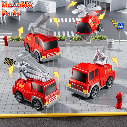 KIZONLY Fire Truck Toys for Toddler 1-3 3-5, 5-in-1 Fire Car Carrier Vehicle Set for Girls 1 2 3 4 5 6 Years Old, Transport Car with Light Sound, Birthdays Gifts for Kids Girls Aged 3-9