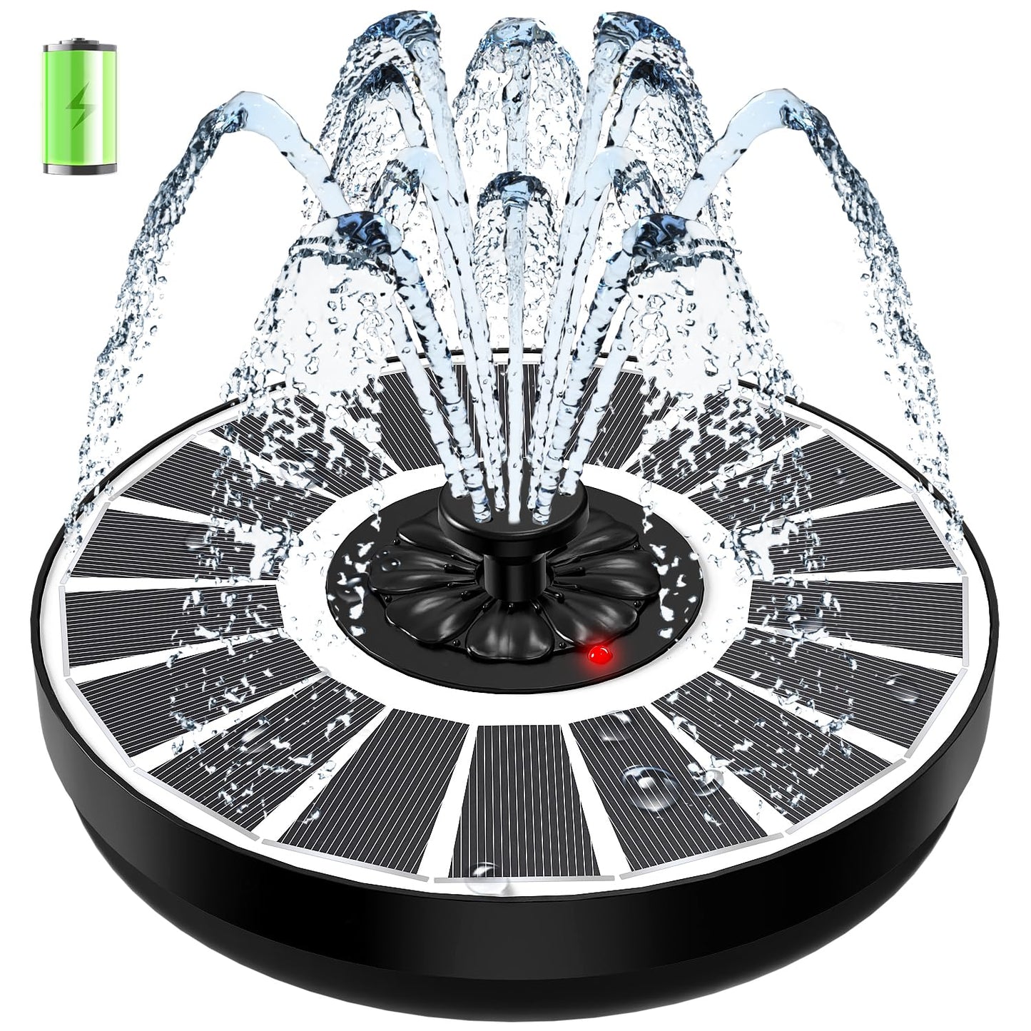 SZMP Solar Water Fountain Works in Cloudy Weather,Solar Fountain for Bird Bath 3.5W Faster Conversion Glass Solar Panel,Power Indicator Replaceable Nozzles,Built-in 2000mAh Battery(White Panel)