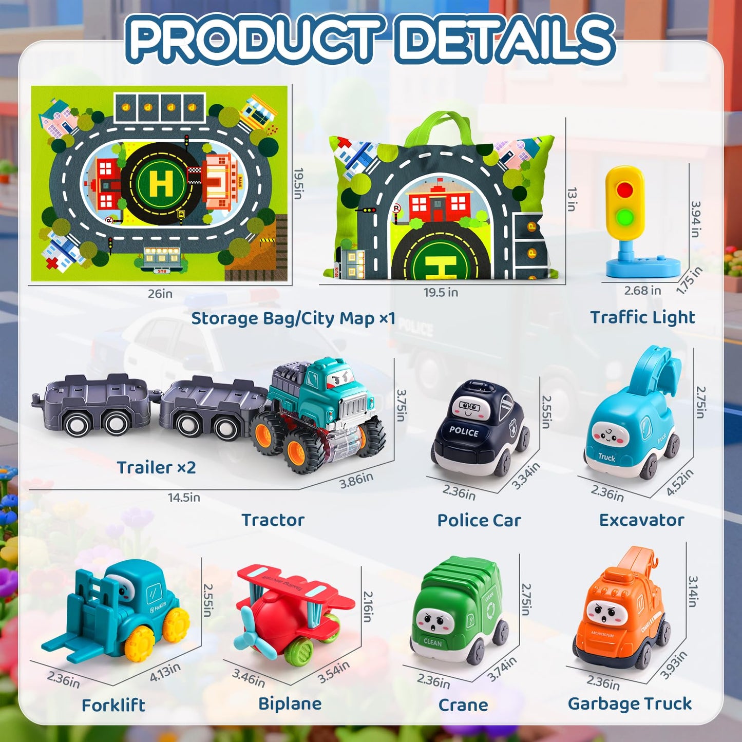 Big Cartoon Truck Car Toys for 1 Year Old Boy with Playmat/Storage Bag|Baby and Toddler Toys 12-18 Months & Age 1-2 with Trailor|1st Birthday Gift for 1 2 Year Old Boy
